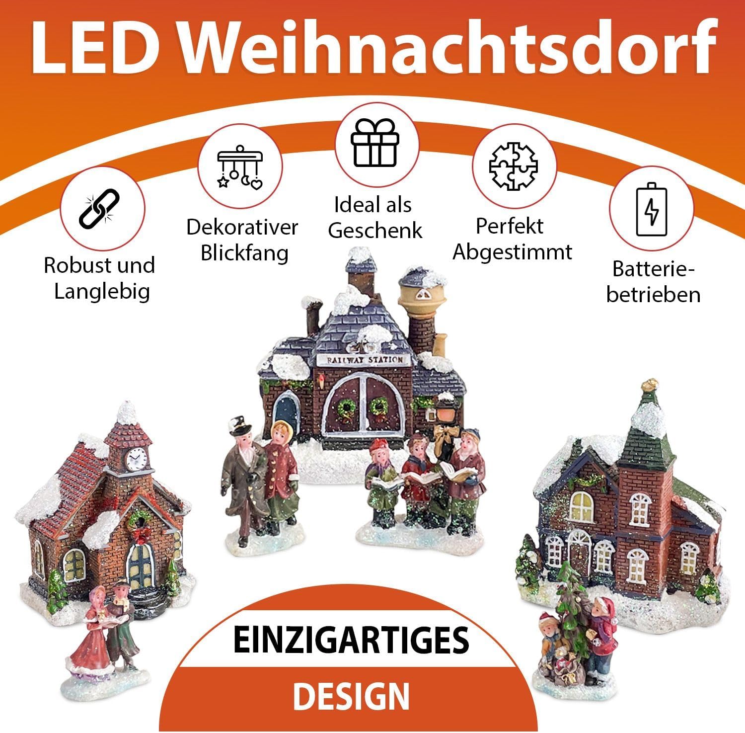 DRULINE Weihnachtsdorf mit Beleuchtung Winterdorf Weihnachtsstadt