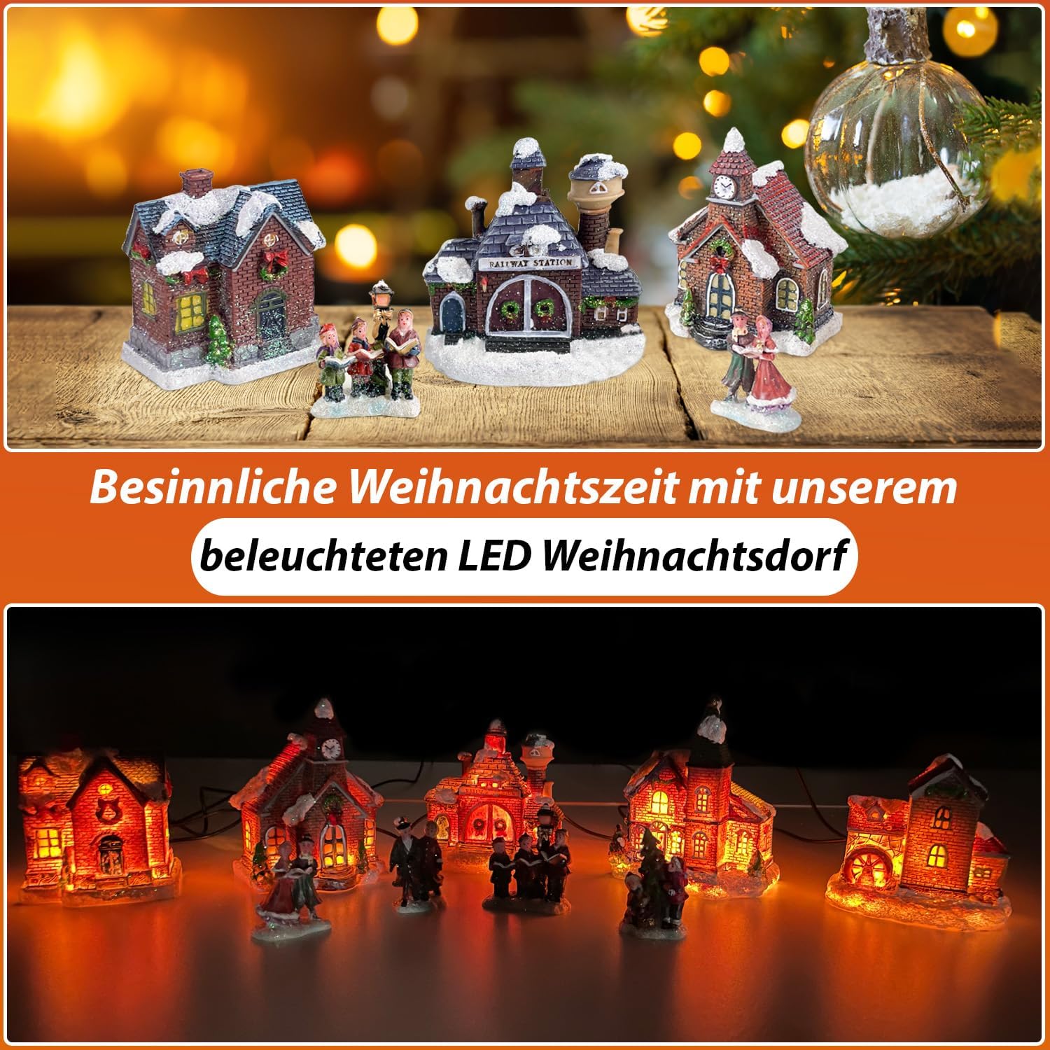 DRULINE Weihnachtsdorf mit Beleuchtung Winterdorf Weihnachtsstadt